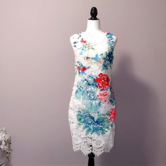 💎CARRE NOIR 💎 White Lace Ocean print dress - 6 - Picture 1 of 10